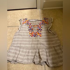 THML Beige Plaid Top with Colorful Embroidery